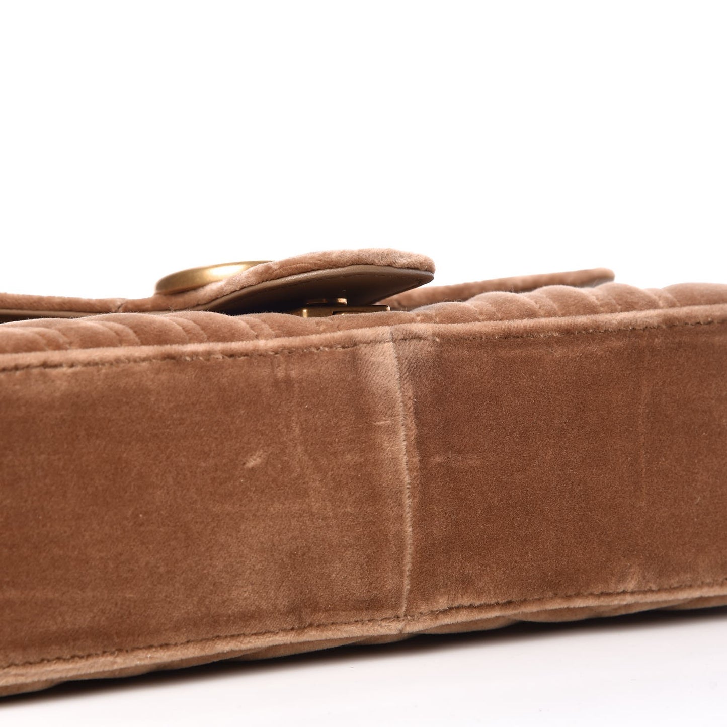Velvet Matelasse Small GG Marmont Shoulder Bag Taupe