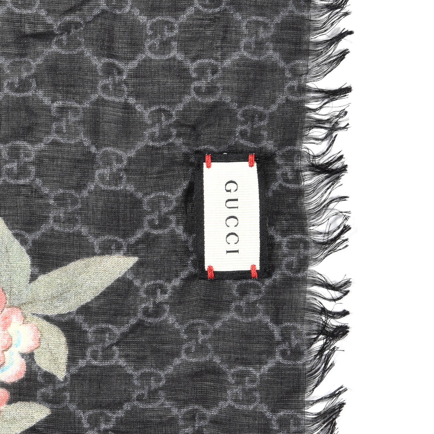 Gucci Modal Silk GG Monogram GG Tian Square Shawl Black Medium Grey 3 of 4