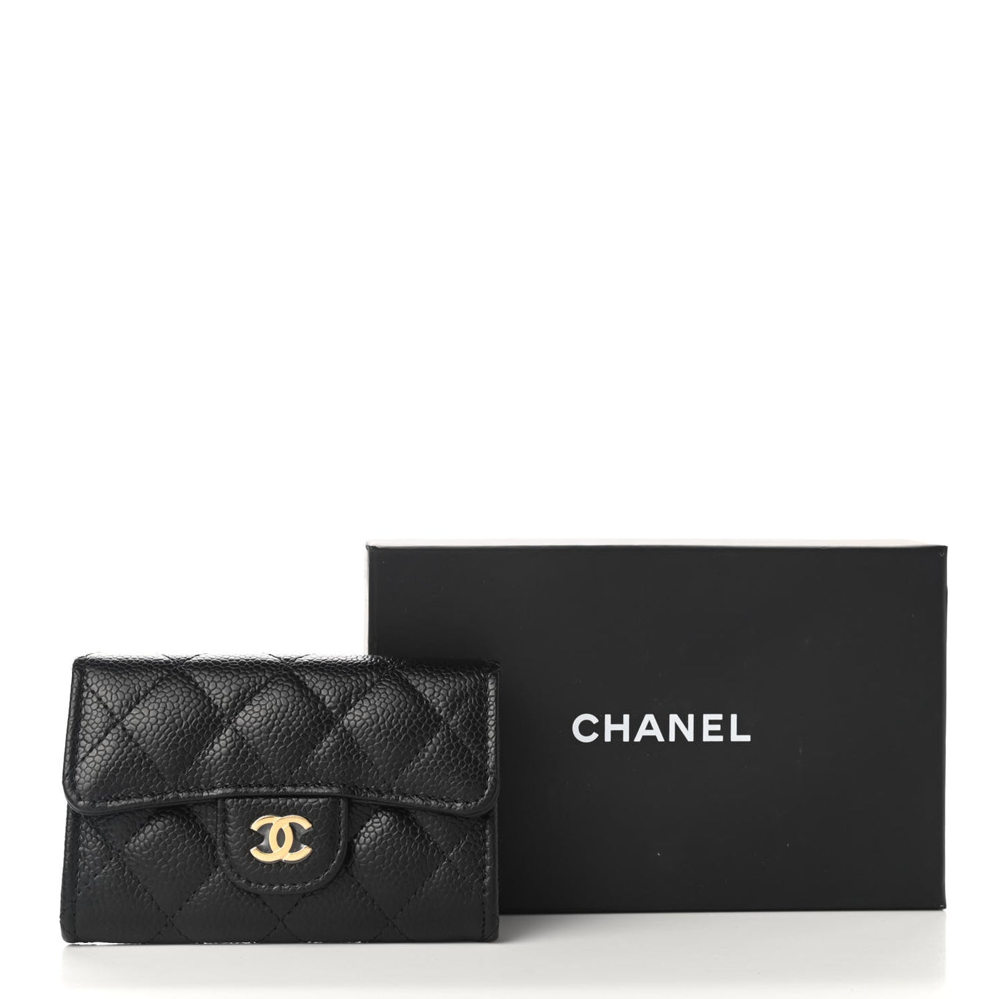 Caviar Quilted Flap Card Holder Wallet Black