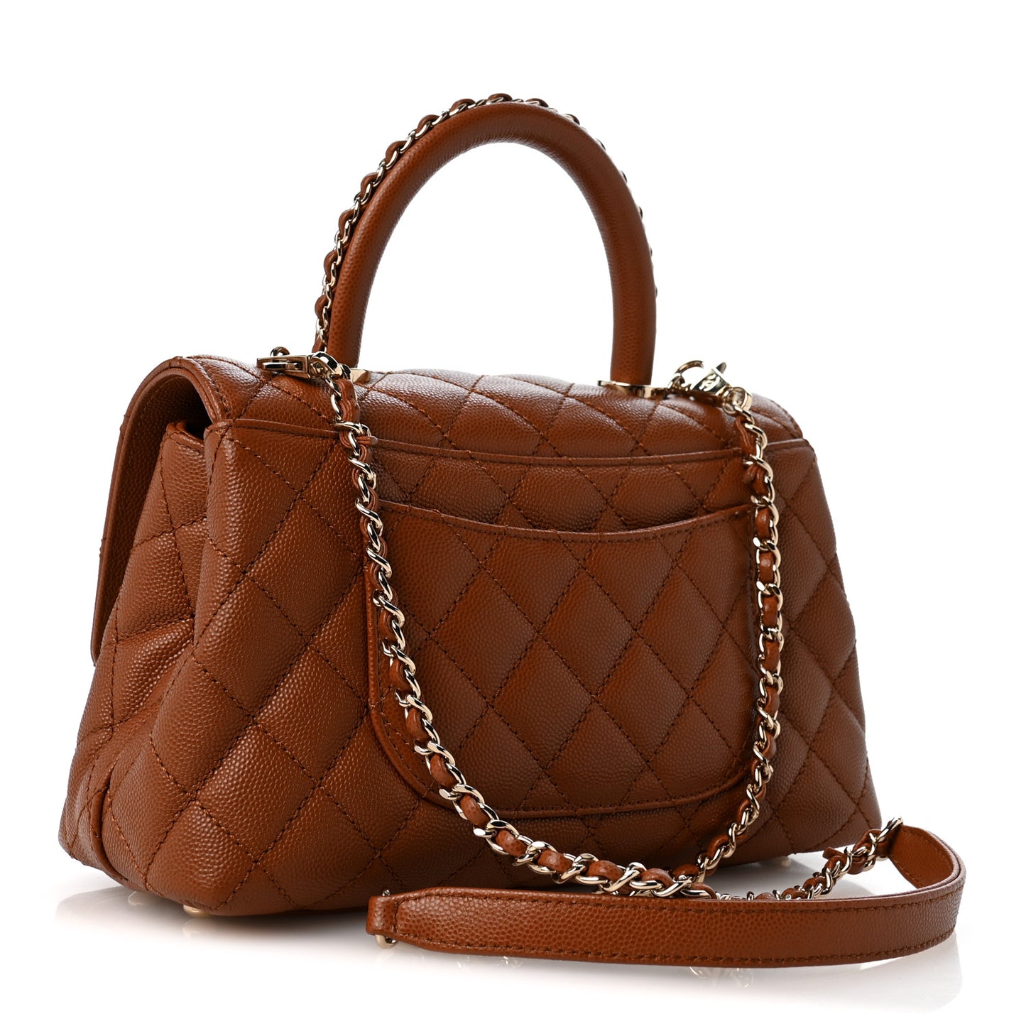 Caviar Quilted Mini Coco Chain Handle Flap Brown