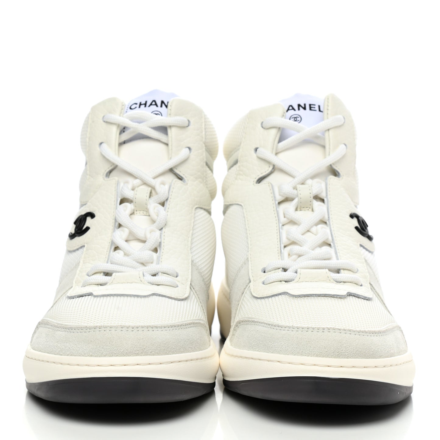 Suede Fabric Grained Calfskin Womens CC High Top Sneakers 40 White