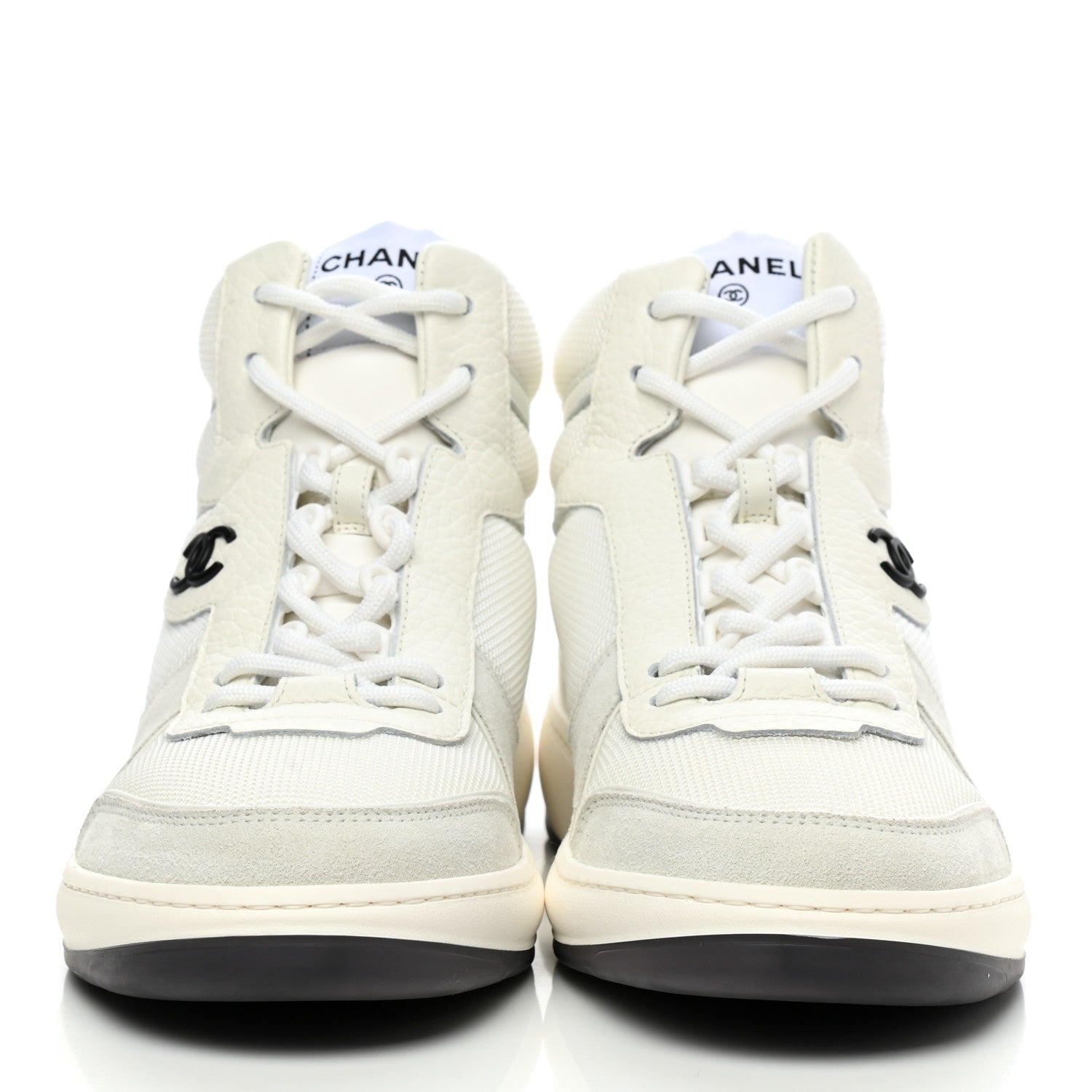 Chanel Suede Fabric Grained Calfskin Womens CC High Top Sneakers 40 White 2 of 9
