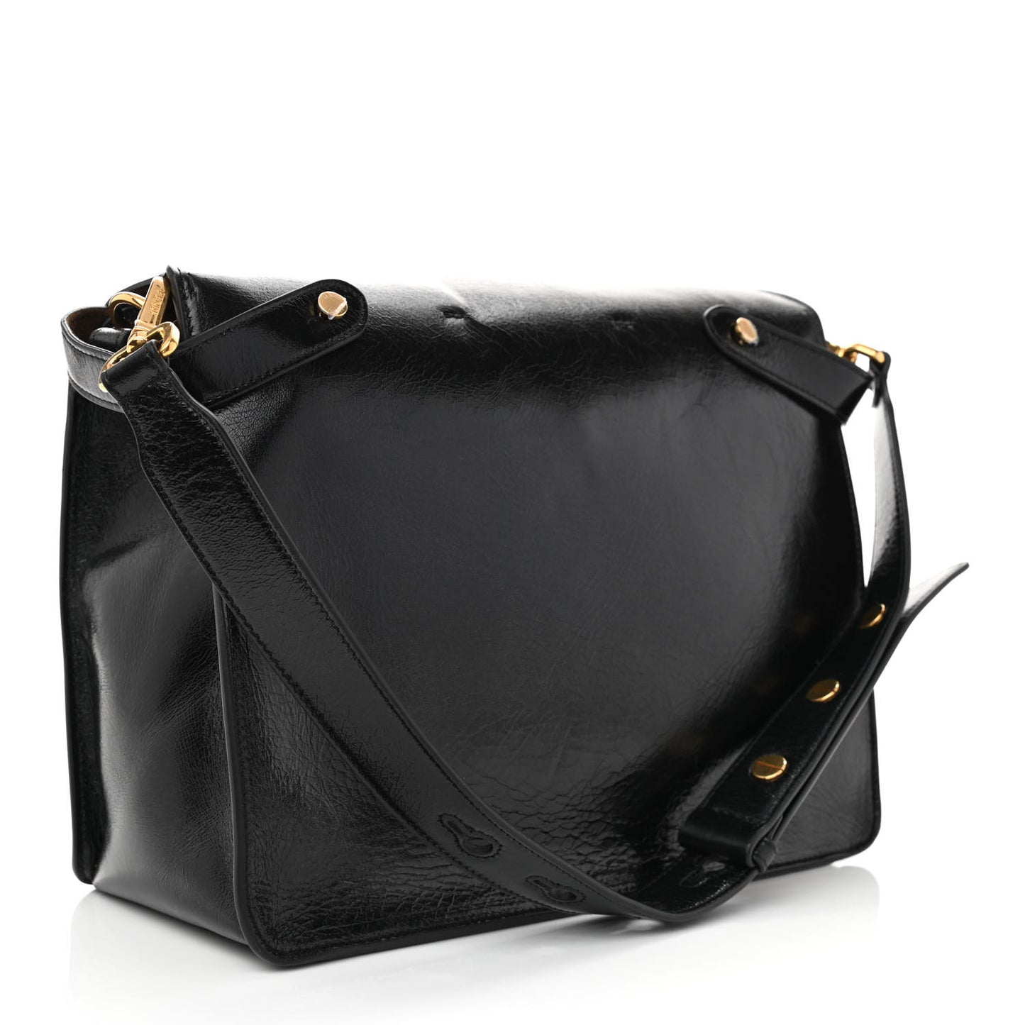Agnello Old Shine Large Kan U Shoulder Bag Black
