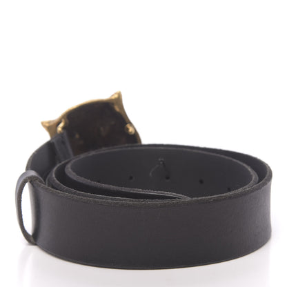 Gucci Calfskin Brass Feline Buckle Belt 80 32 Black 2 of 5