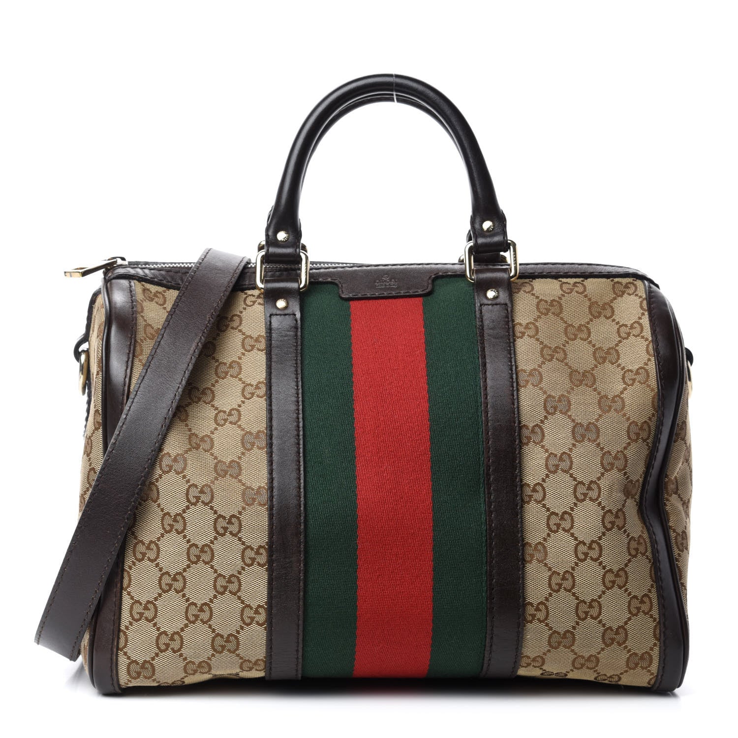Gucci Monogram Vintage Web Medium Boston Dark Brown 1 of 13