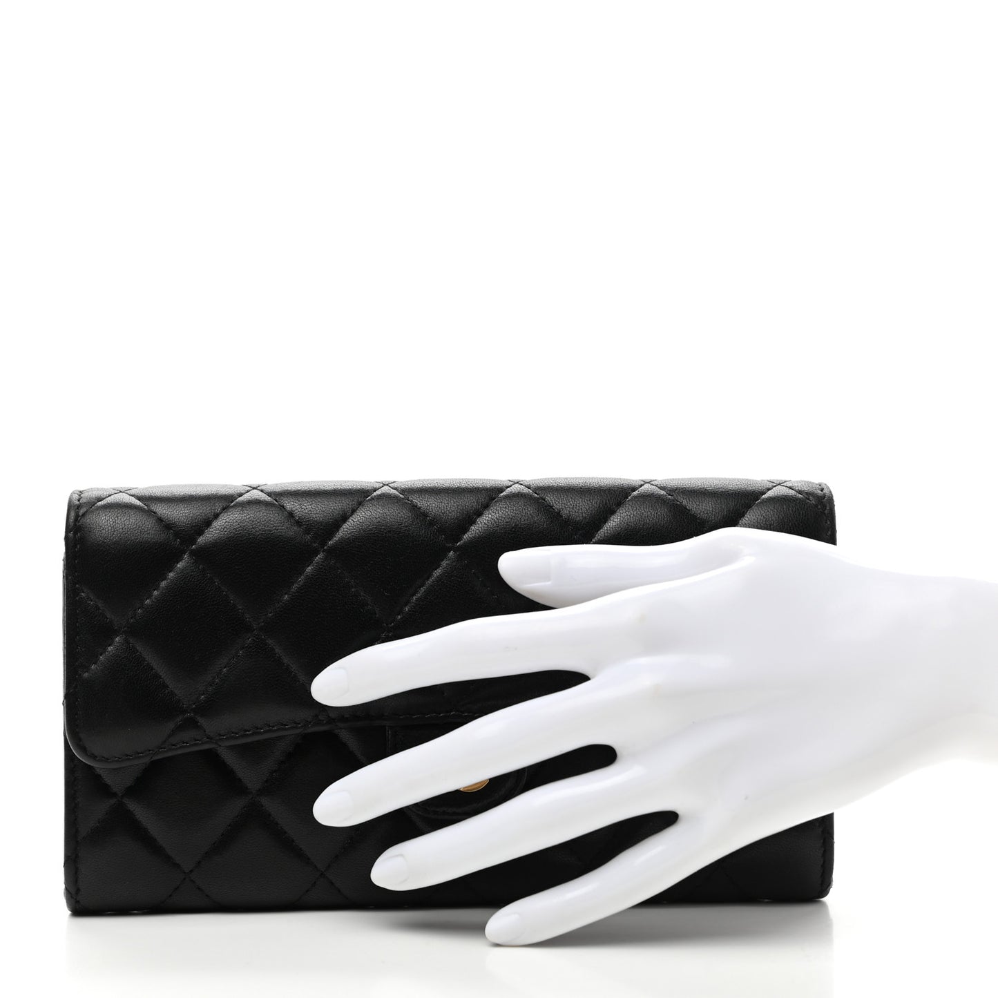 Lambskin Quilted Large Gusset Flap Wallet Black