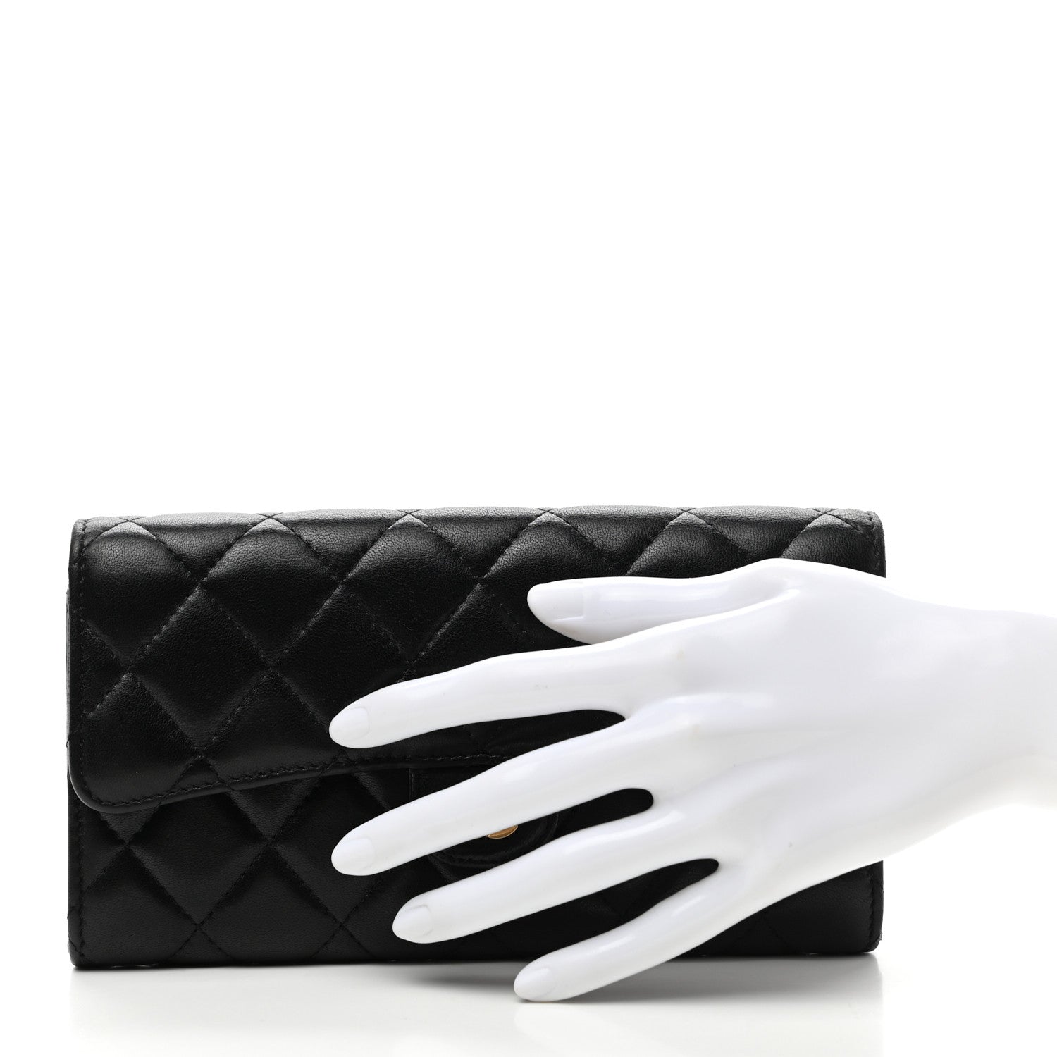 Chanel Lambskin Quilted Large Gusset Flap Wallet Black 2 of 8