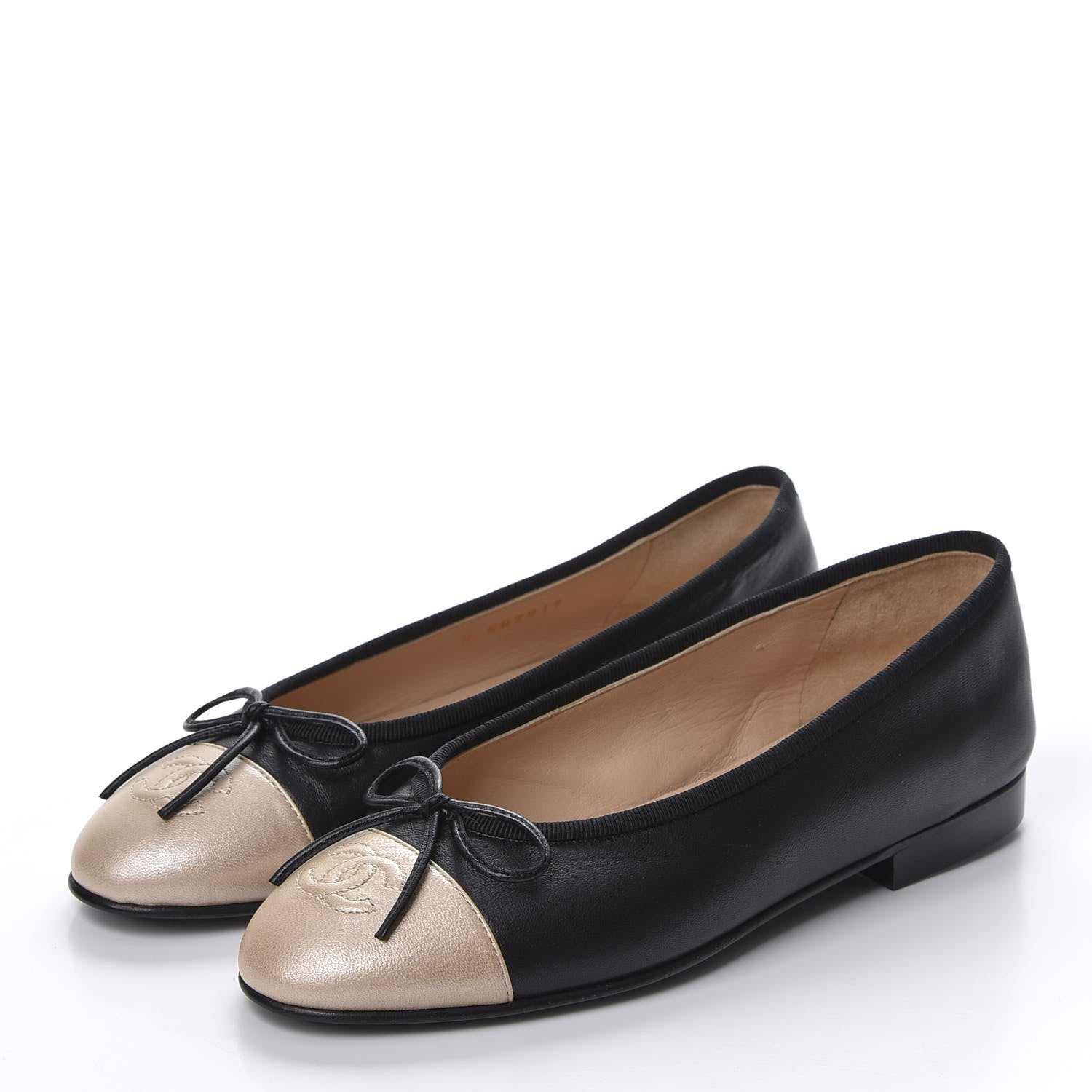 Chanel Lambskin Cap Toe CC Ballerina Flats 35 Black Beige 4 of 11