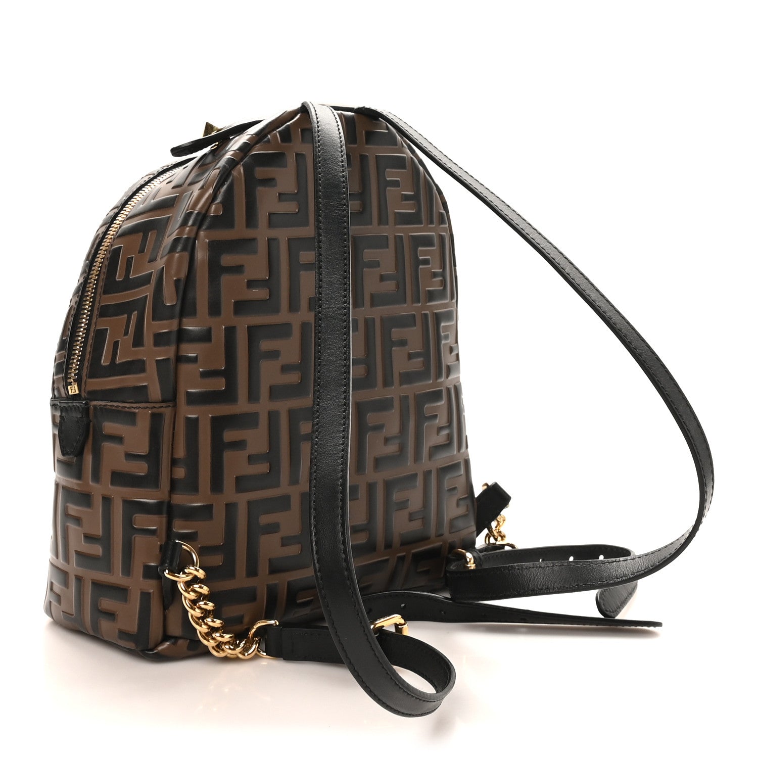 Fendi Vitello Bi-Color FF 1974 Embossed Mini Backpack Maya Black 3 of 11