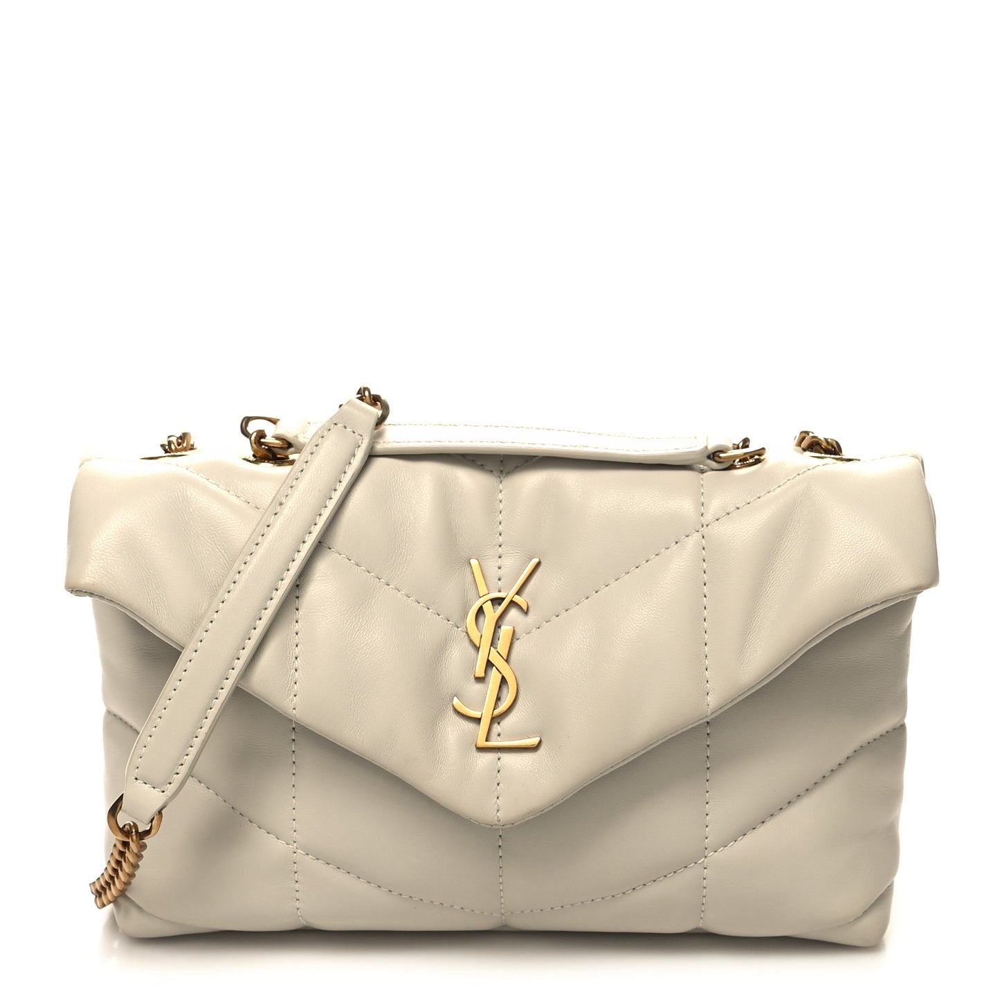 Lambskin Quilted Toy Loulou Puffer Monogram Chain Satchel Crema Soft