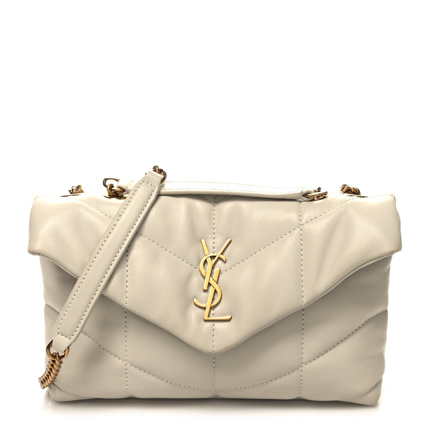 Saint Laurent Lambskin Quilted Toy Loulou Puffer Monogram Chain Satchel Crema Soft 1 of 10