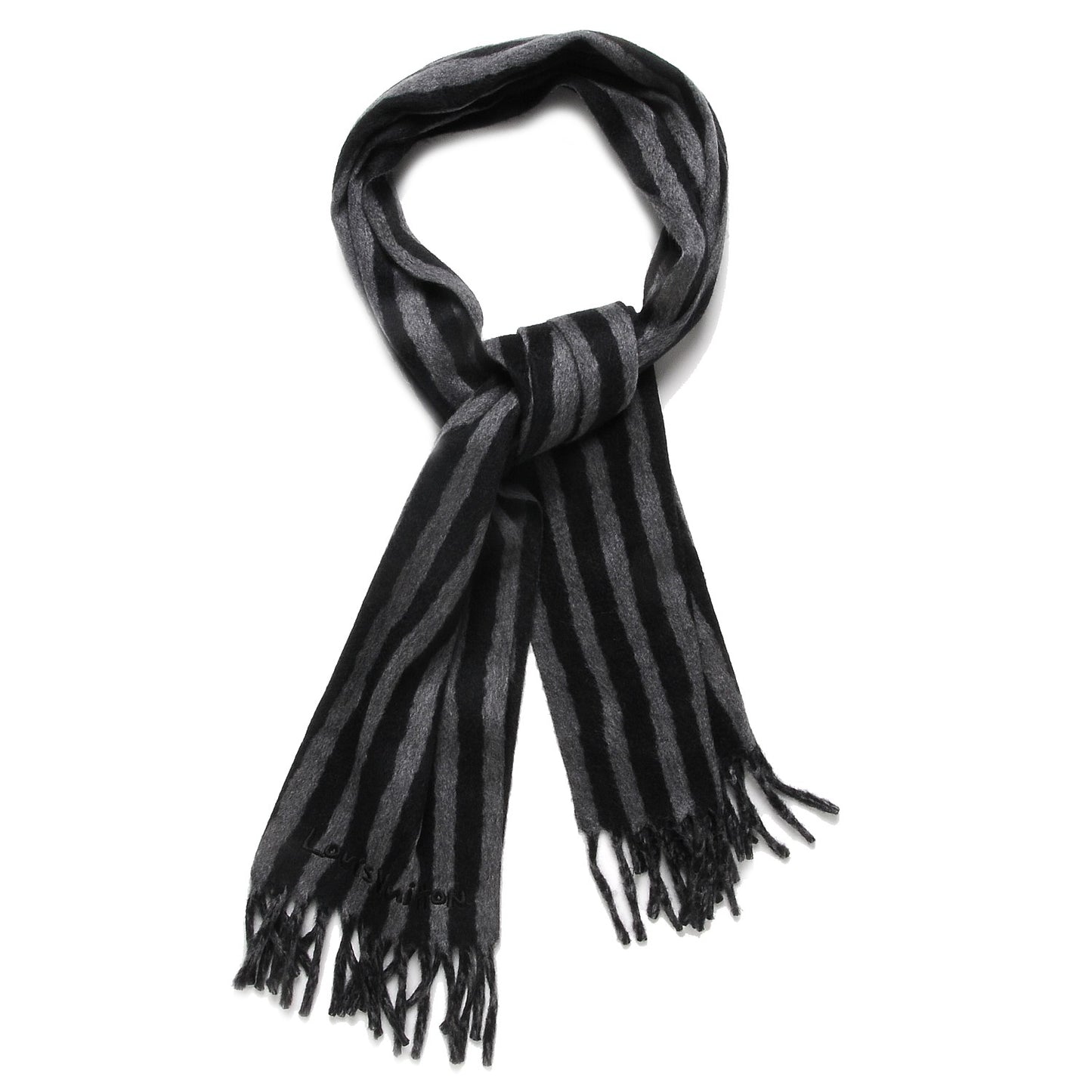 Cashmere Wool Stripe Muffler Scarf Black Gray