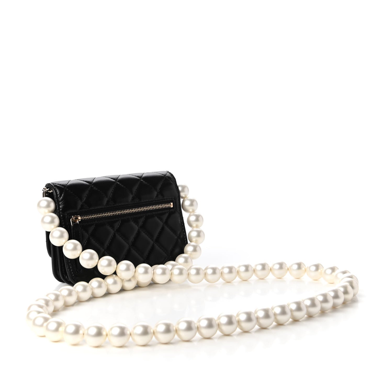 Calfskin Quilted Mini Maxi Pearls Wallet On Chain WOC Black