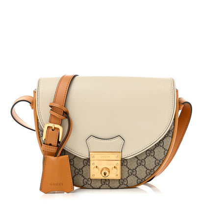 Gucci GG Supreme Monogram Calfskin Small Padlock Messenger Shoulder Bag Beige Mystic White Sun Oil 1 of 12