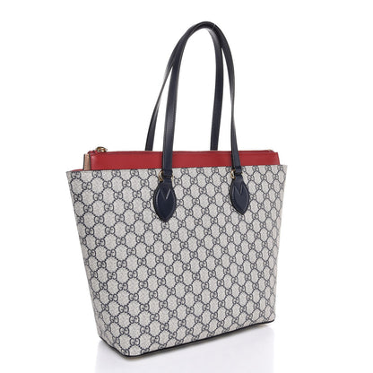 Gucci GG Supreme Monogram Medium Zippered Bucket Tote Beige Blue Hibiscus Red 3 of 8