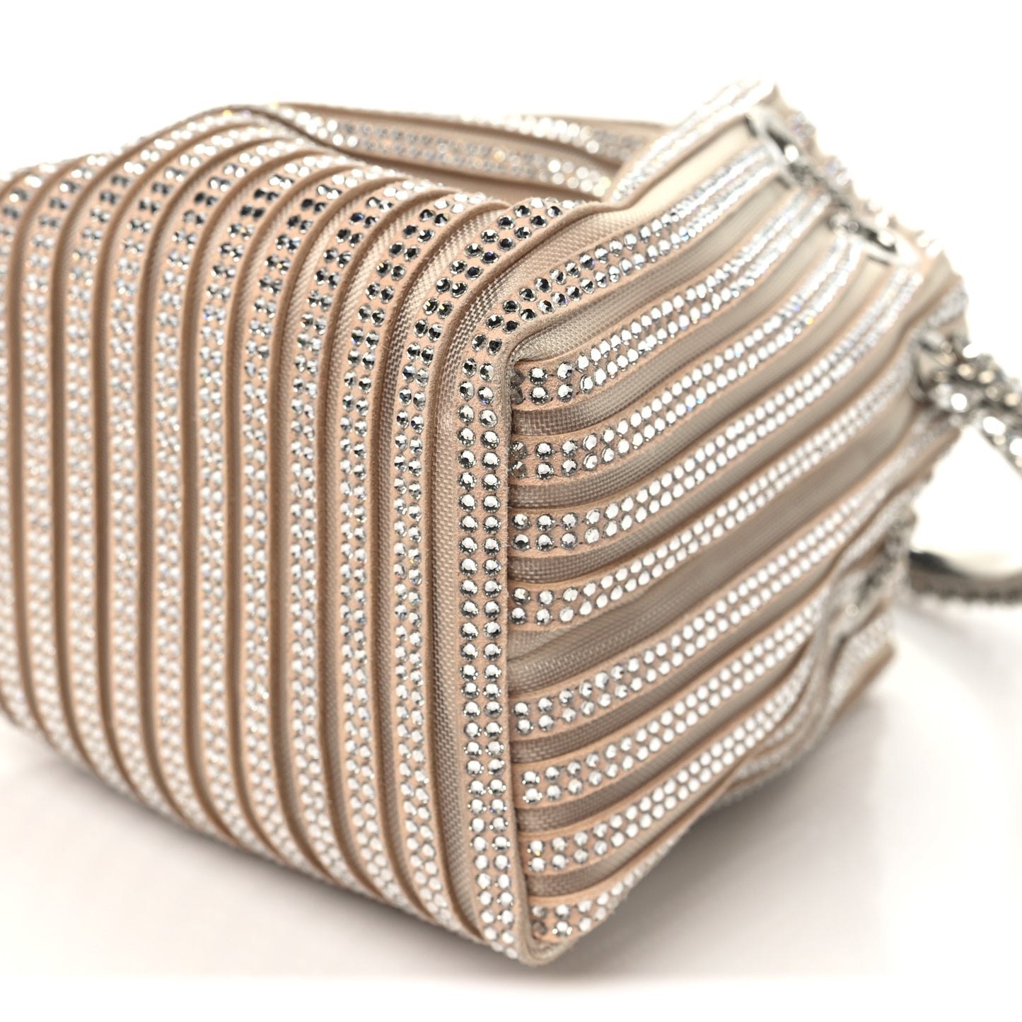 Suede Mesh Crystal Embellished Stripe Bon Bon Bucket Bag Macaron Mix