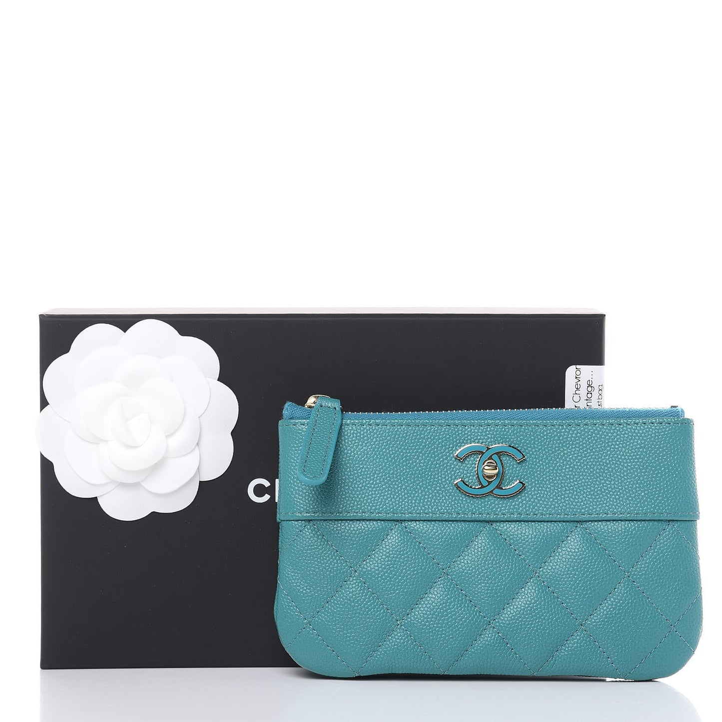 Caviar Quilted Small Vintage Mademoiselle Cosmetic Case Turquoise