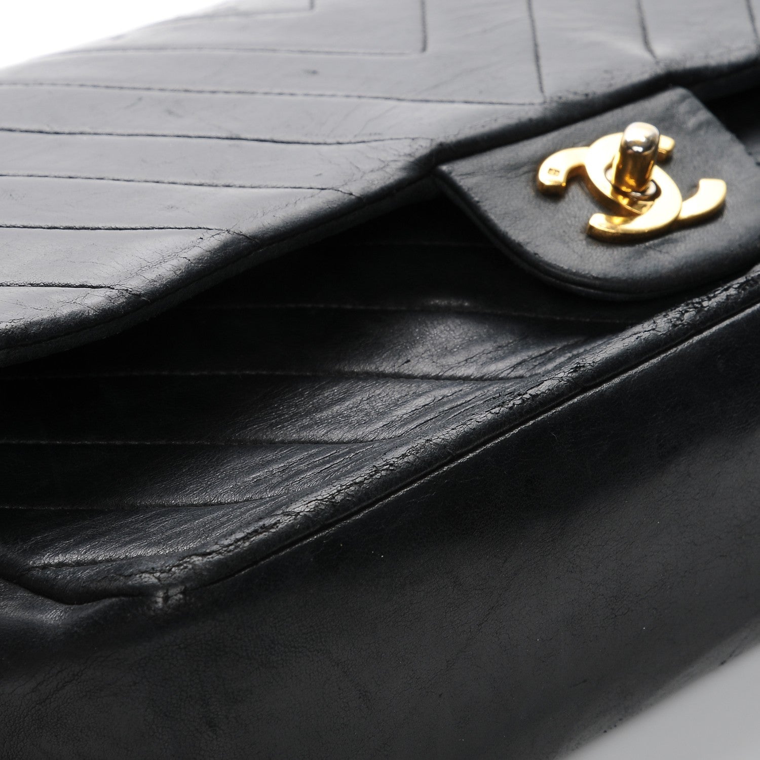 Chanel Lambskin Chevron Quilted Medium Double Flap Black 12 of 14