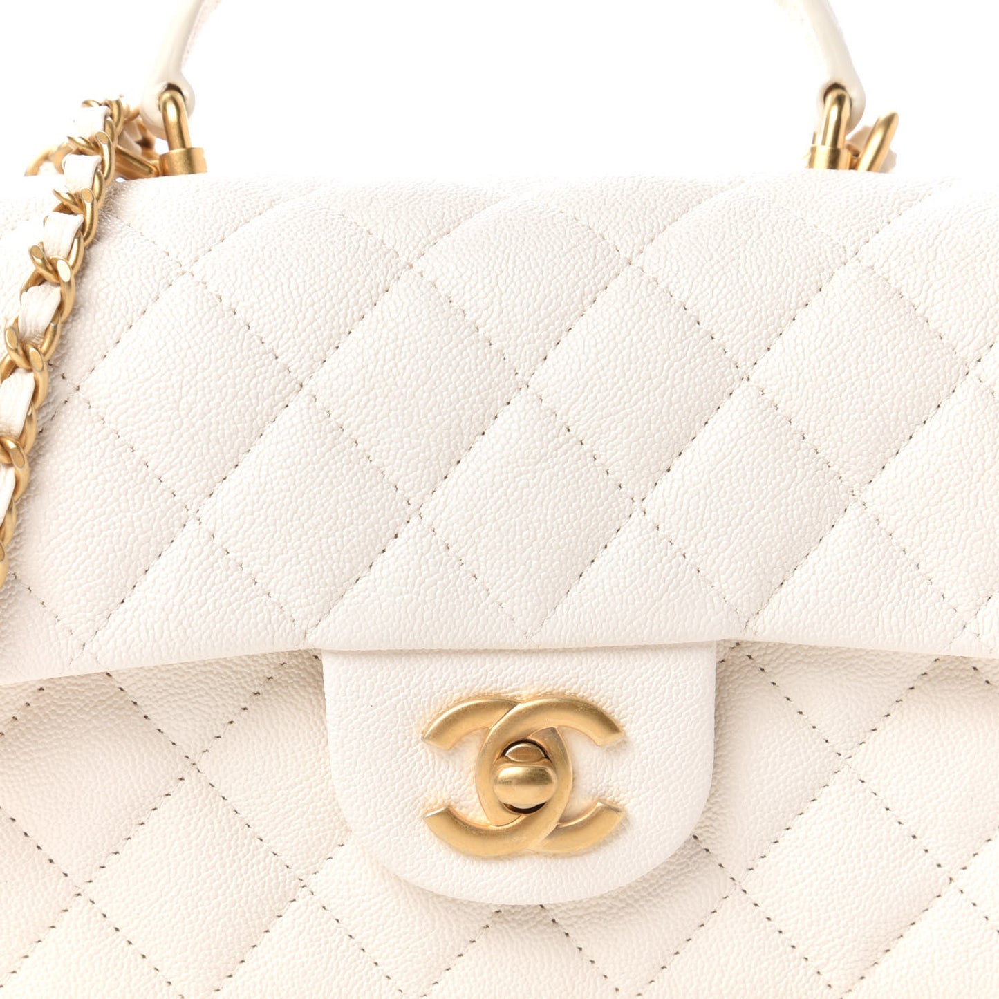 Caviar Quilted Mini Top Handle Rectangular Flap White