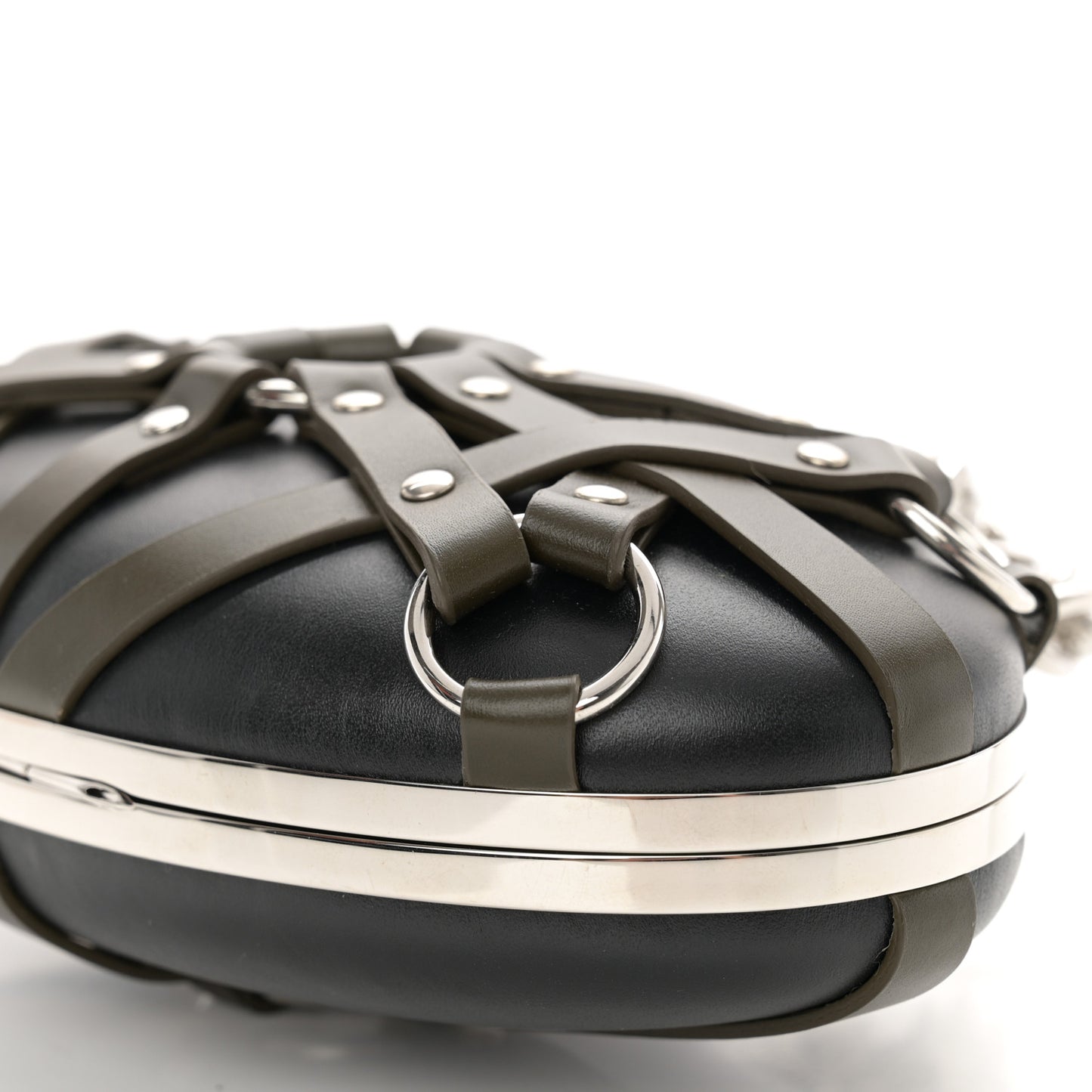 Nappa Harness Skull Knuckle Oval Box Clutch Black