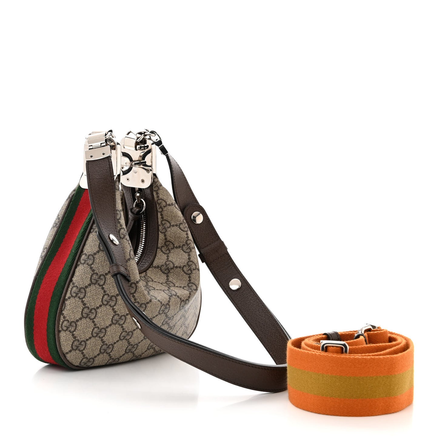 GG Supreme Monogram Textured Calfskin Web Small Attache Shoulder Bag Beige Ebony New Acero