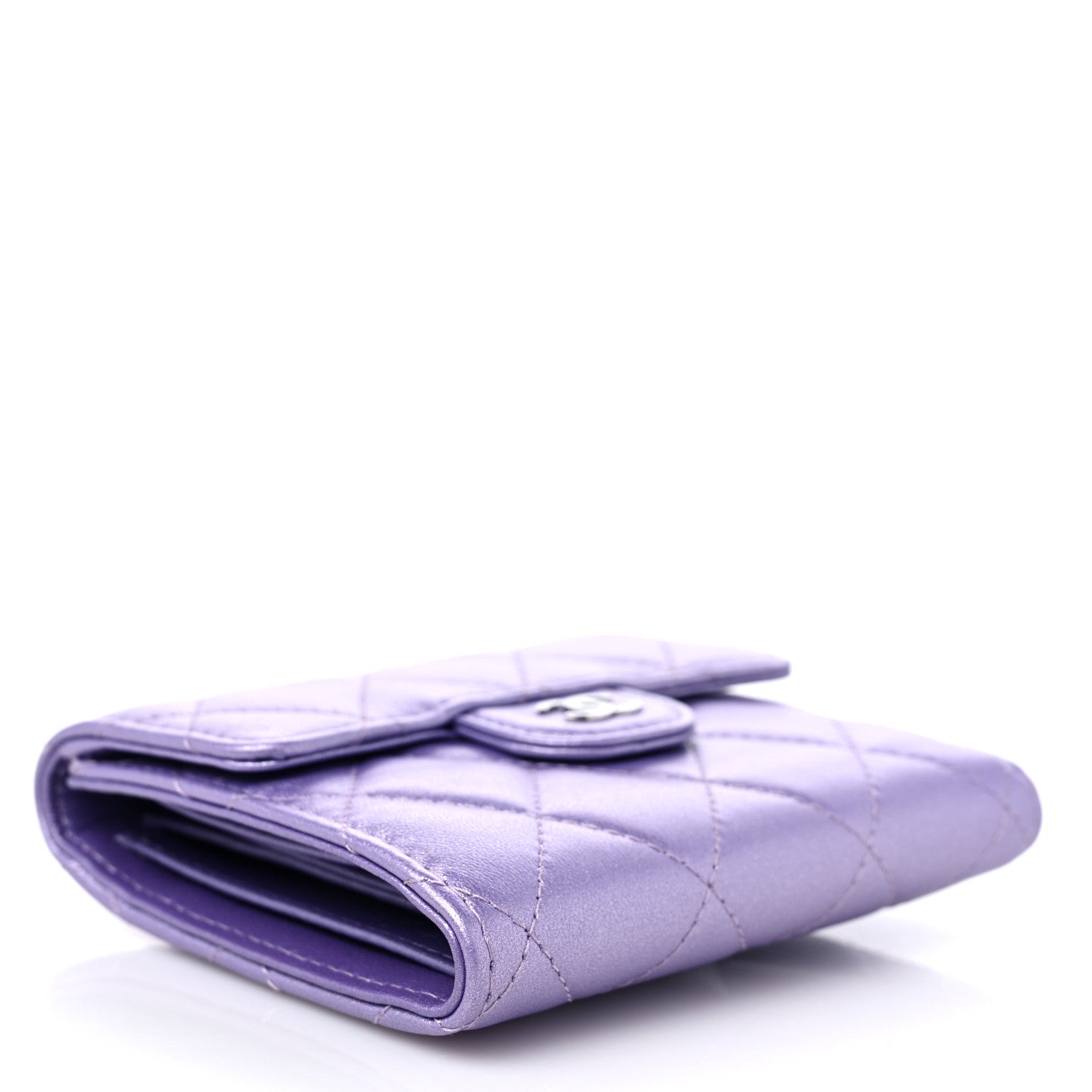 Chanel Iridescent Lambskin Quilted Compact Flap Wallet Purple 4 of 12