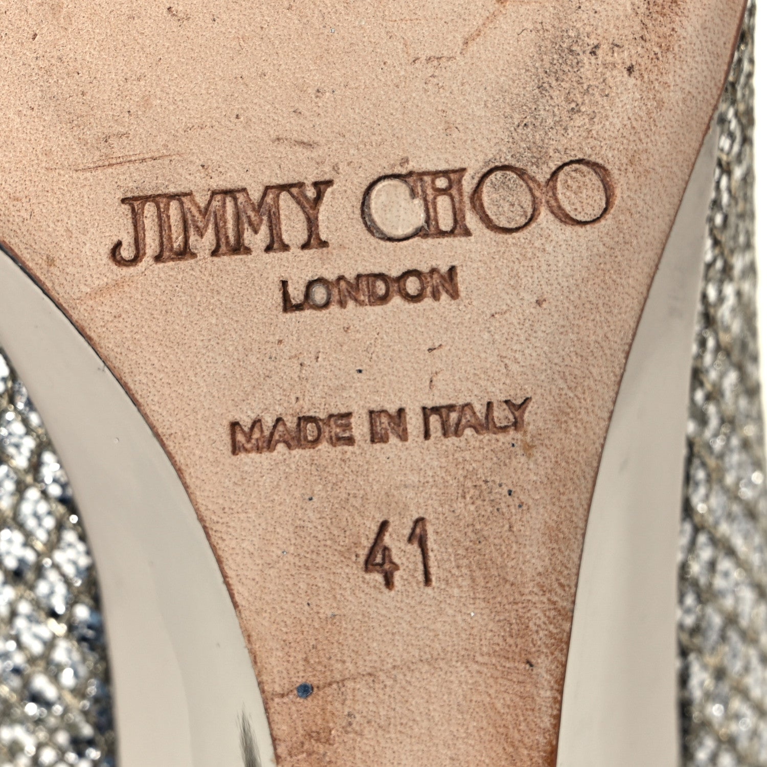 Jimmy Choo Glitter Fabric Baxen Peep Toe Wedges 41 Silver Gold 7 of 8