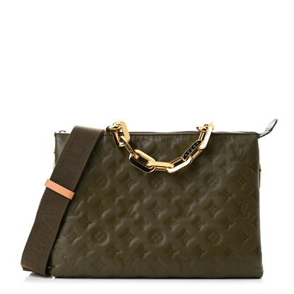 Louis Vuitton Lambskin Embossed Monogram Coussin MM Khaki 1 of 8