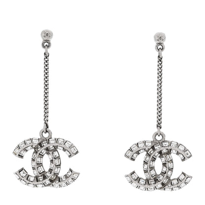 Chanel Baguette Crystal CC Drop Earrings Silver 1 of 4