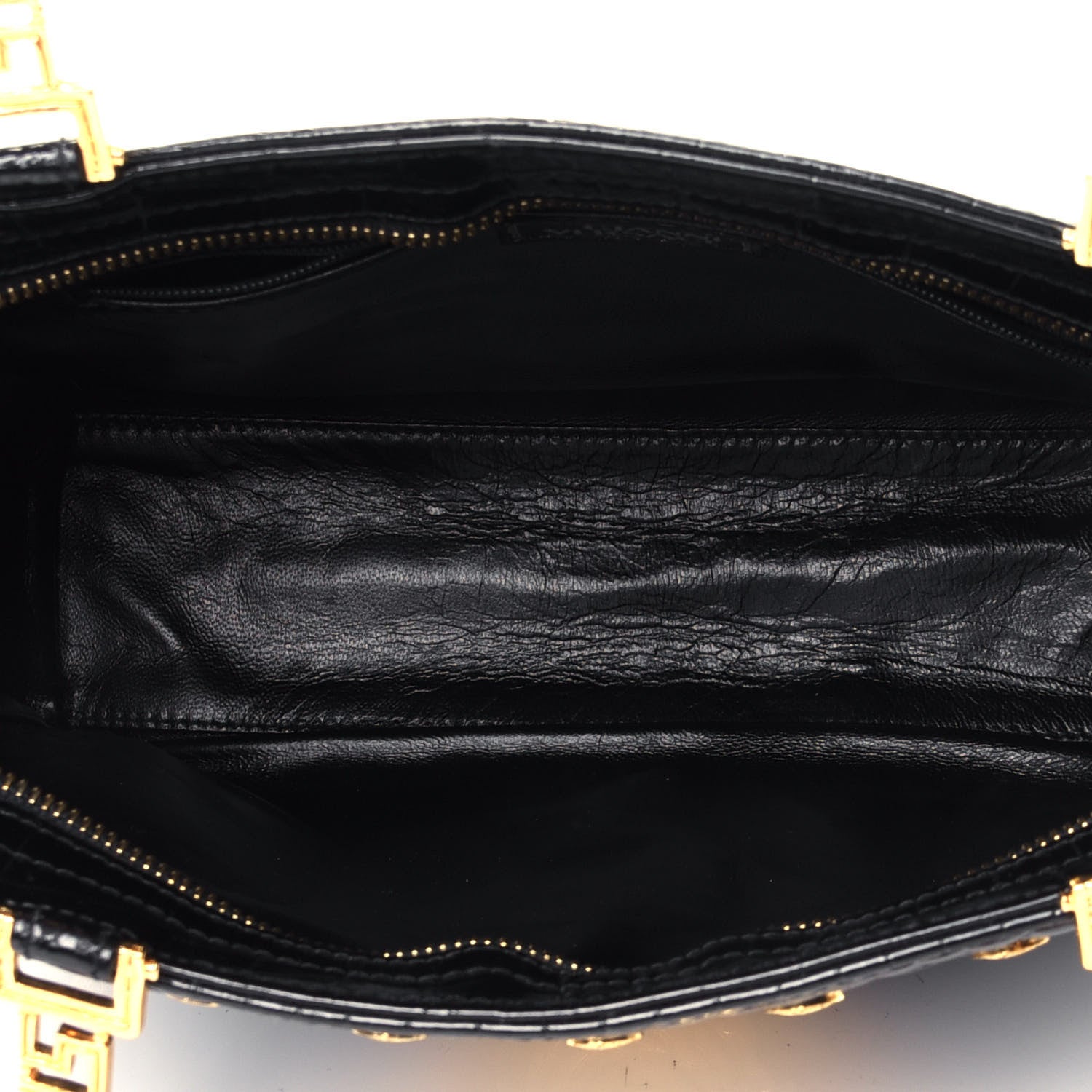 Versace Croc Stamped Patent Medusa Shoulder Bag Black 4 of 4