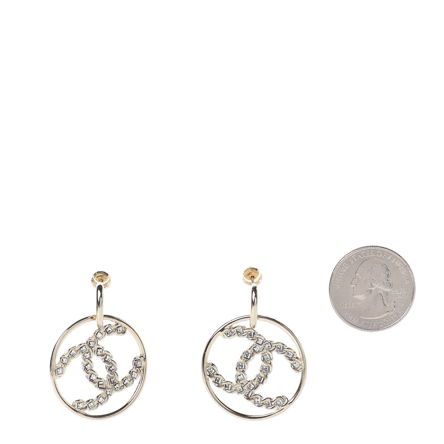 Crystal Chain Strass CC Drop Earrings Gold