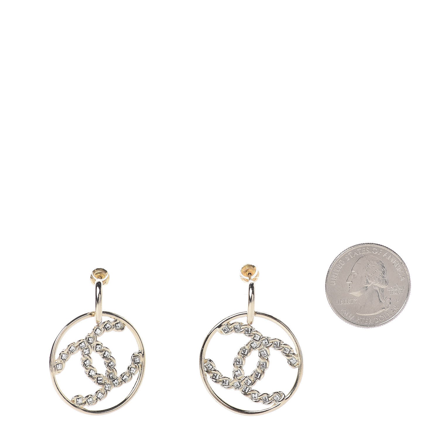 Chanel Crystal Chain Strass CC Drop Earrings Gold 2 of 5