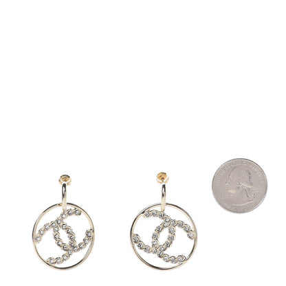 Chanel Crystal Chain Strass CC Drop Earrings Gold 2 of 5