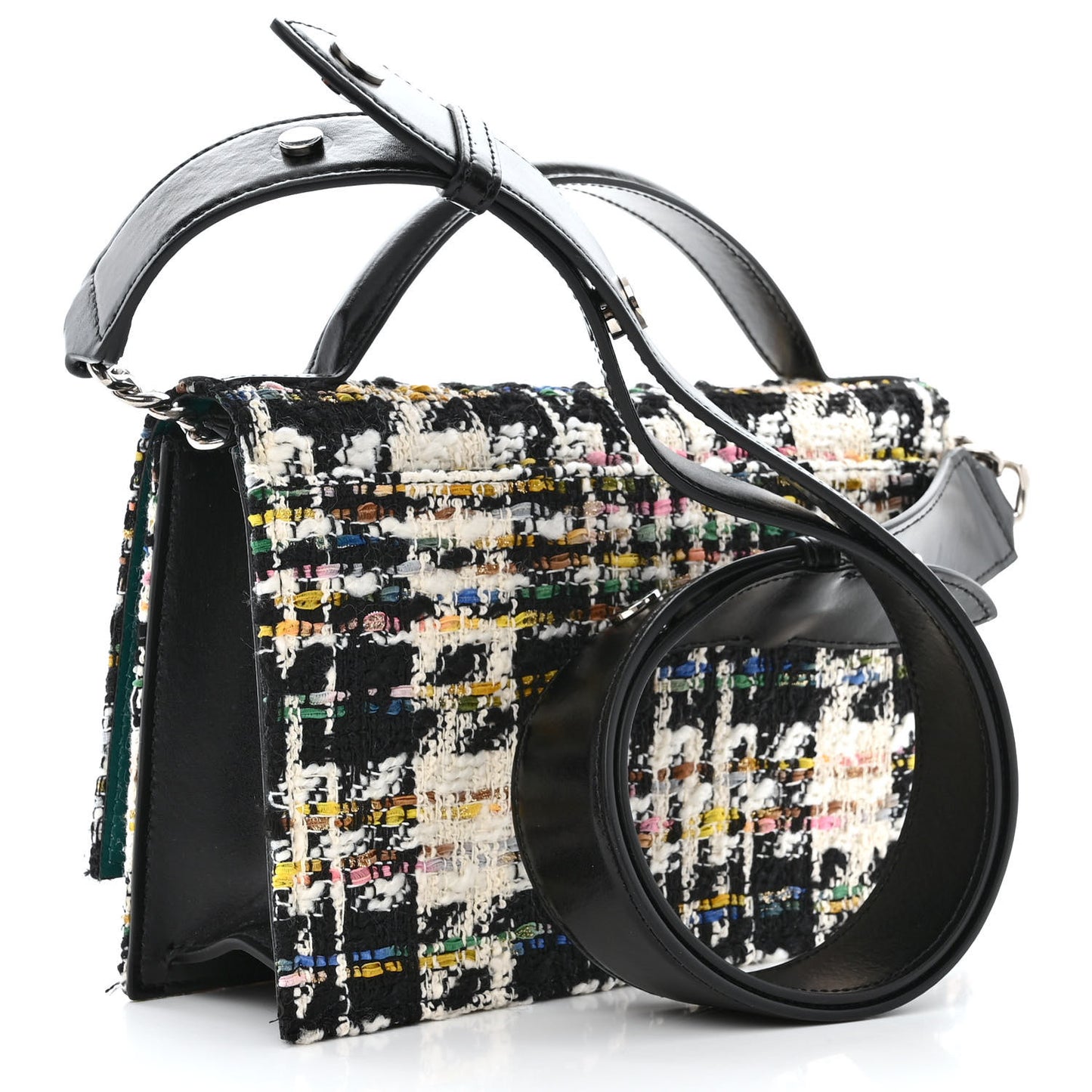 Tweed Skull Lock Mini Crossbody Bag Black Multicolor