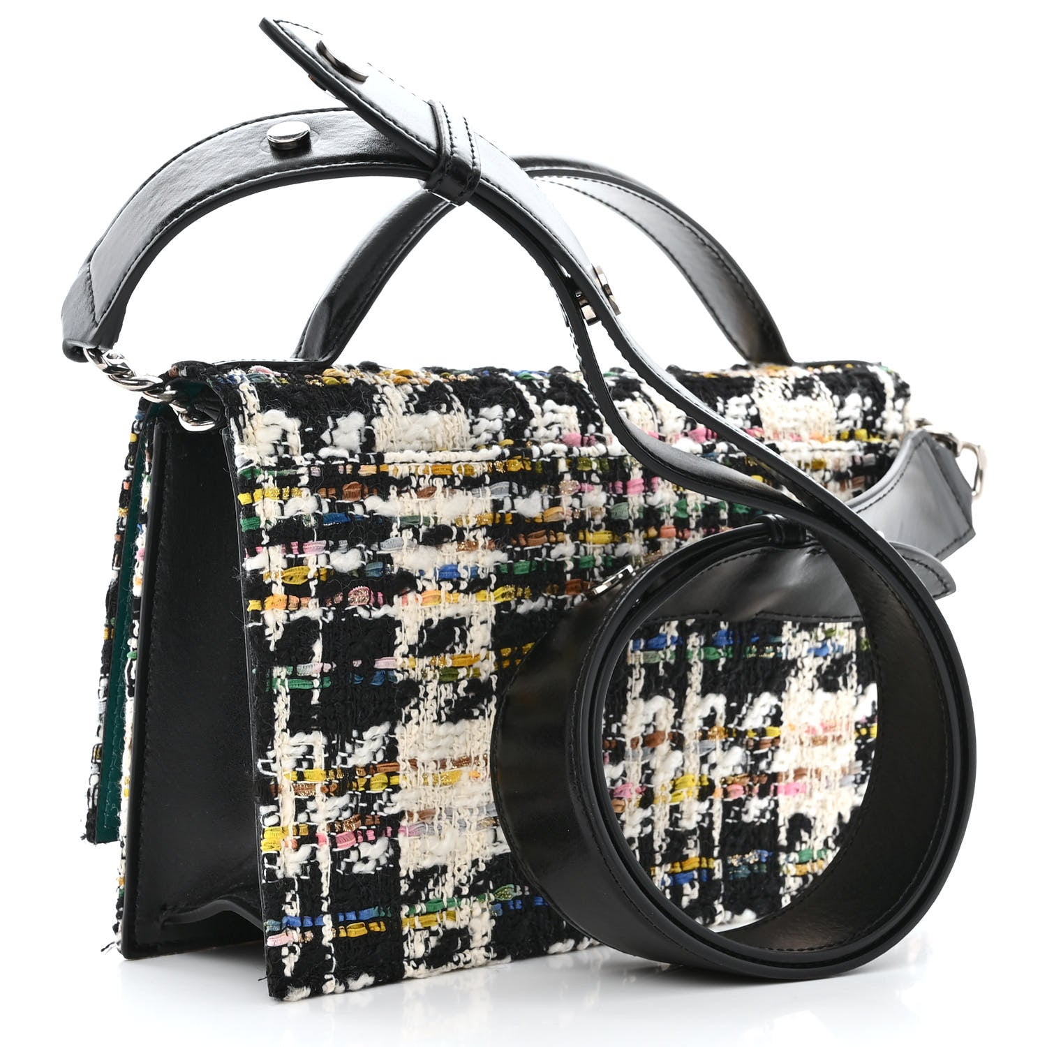 Alexander McQueen Tweed Skull Lock Mini Crossbody Bag Black Multicolor 3 of 10