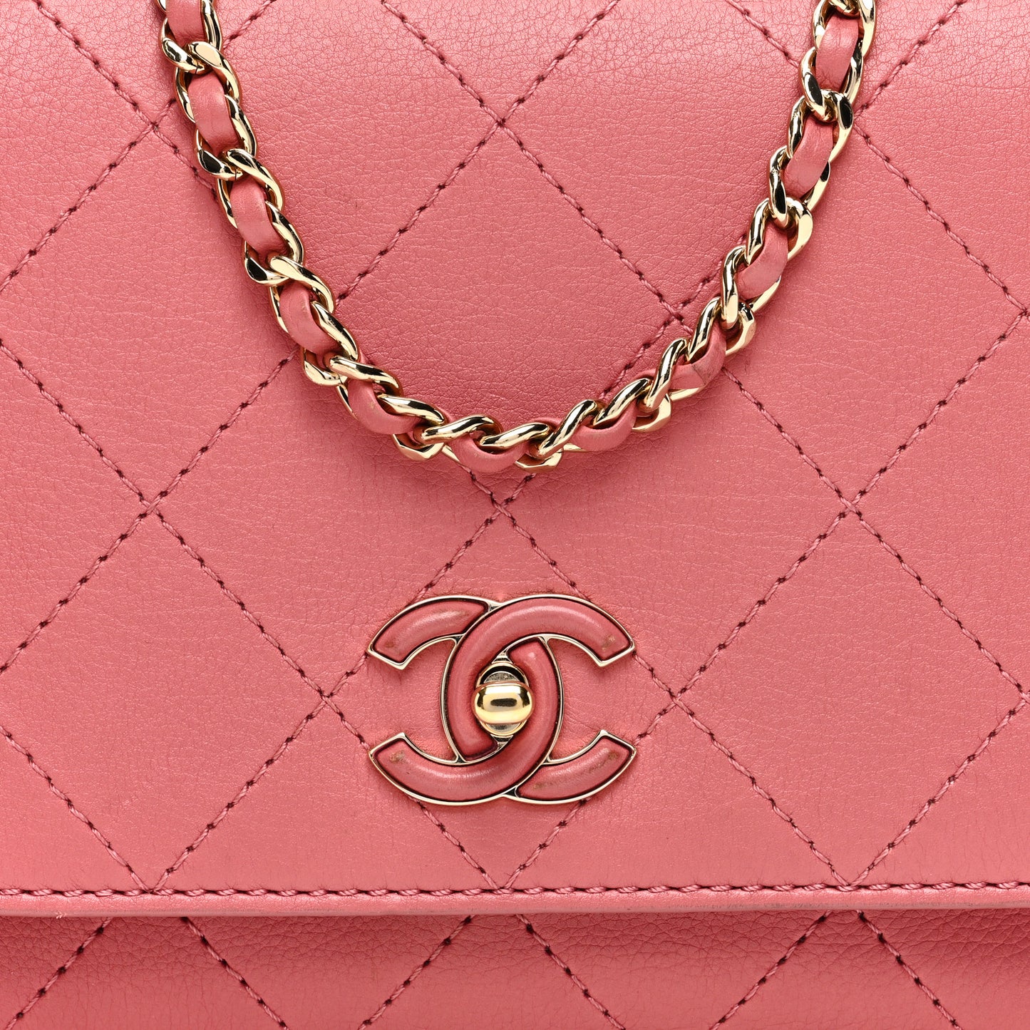 Calfskin Stitched Small Flap Bag Pink