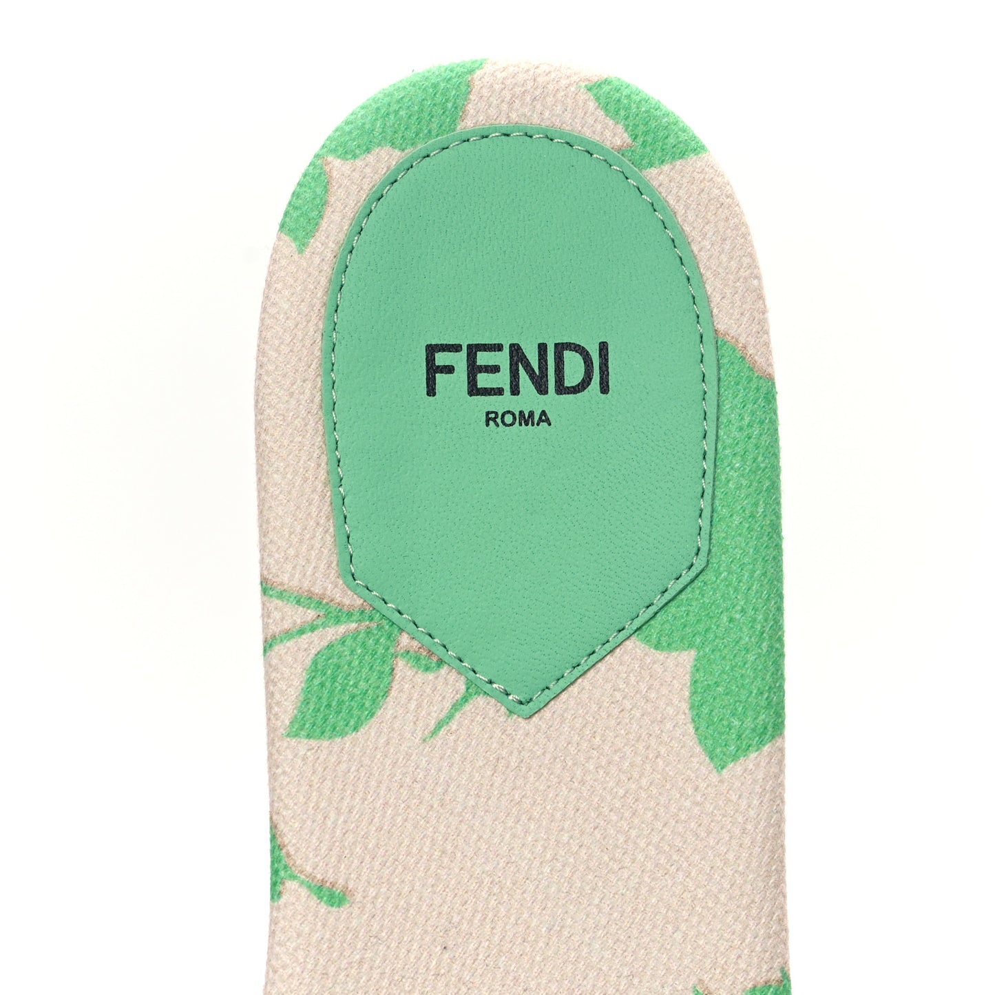 Canvas Floral Print Logo Flat Slide Sandals 41 Green