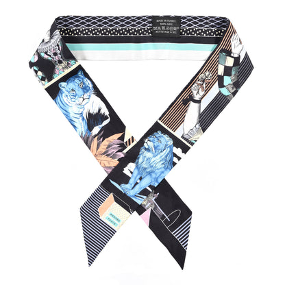 Hermes Silk Twilly Grand Theatre Nouveau Black Bleu Vert 1 of 4