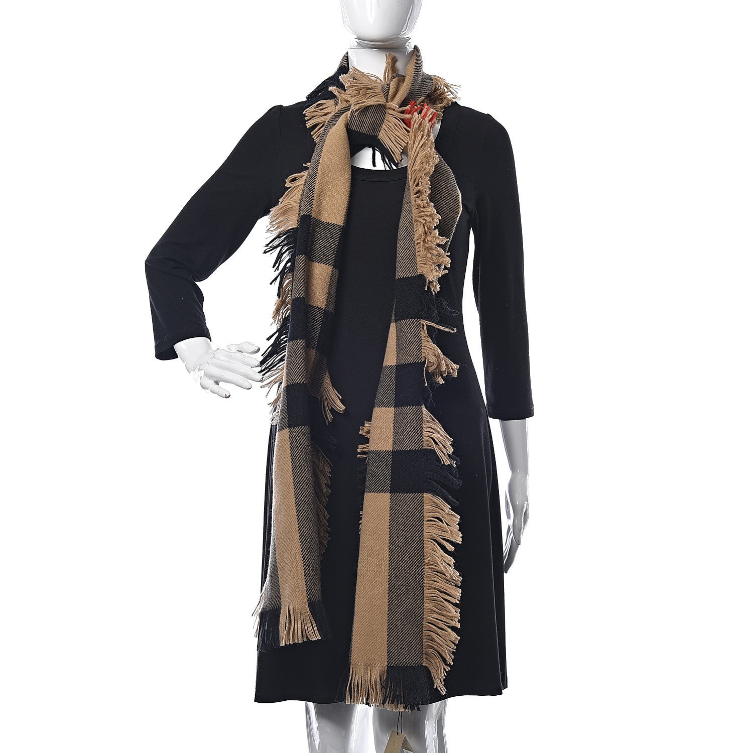 Burberry Wool Half Mega Check Fringe Scarf Camel 2 of 5