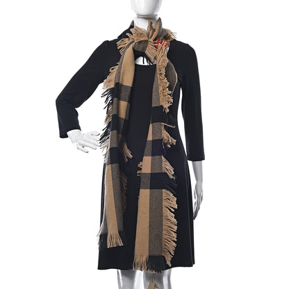 Burberry Wool Half Mega Check Fringe Scarf Camel 2 of 5