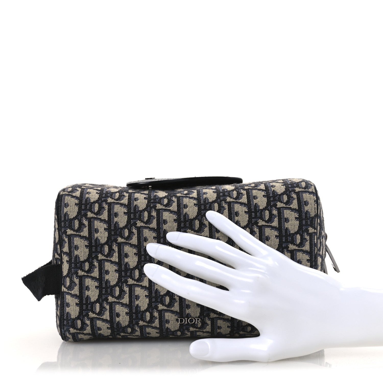Christian Dior Oblique Jacquard Grained Calfskin Lingot Toiletry Case Blue Black 2 of 11