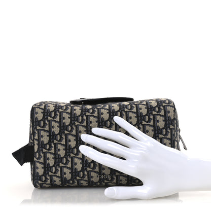 Christian Dior Oblique Jacquard Grained Calfskin Lingot Toiletry Case Blue Black 2 of 11