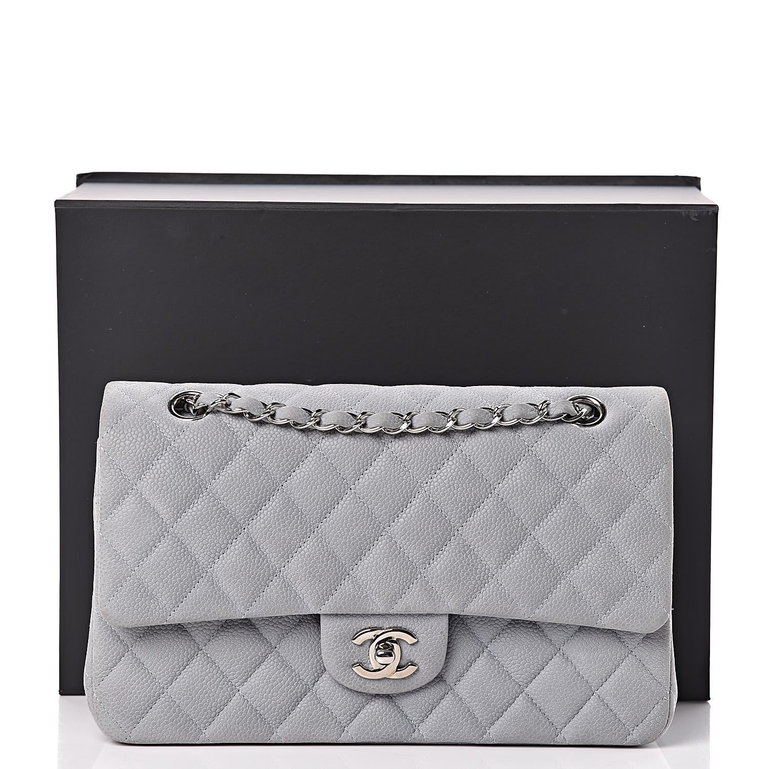 Chanel Iridescent Caviar Quilted Medium Double Flap Light Grey 14 of 14