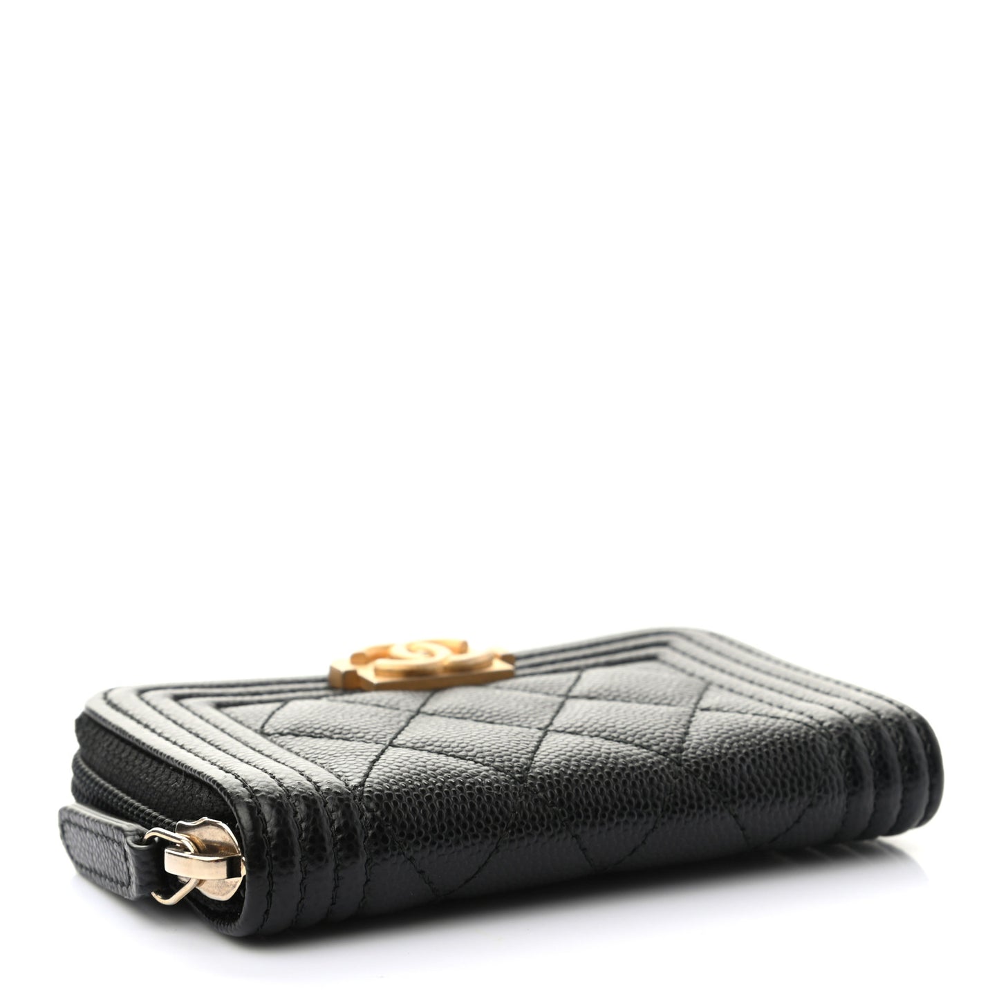 Caviar Quilted Boy Zip Around Coin Purse Wallet Black