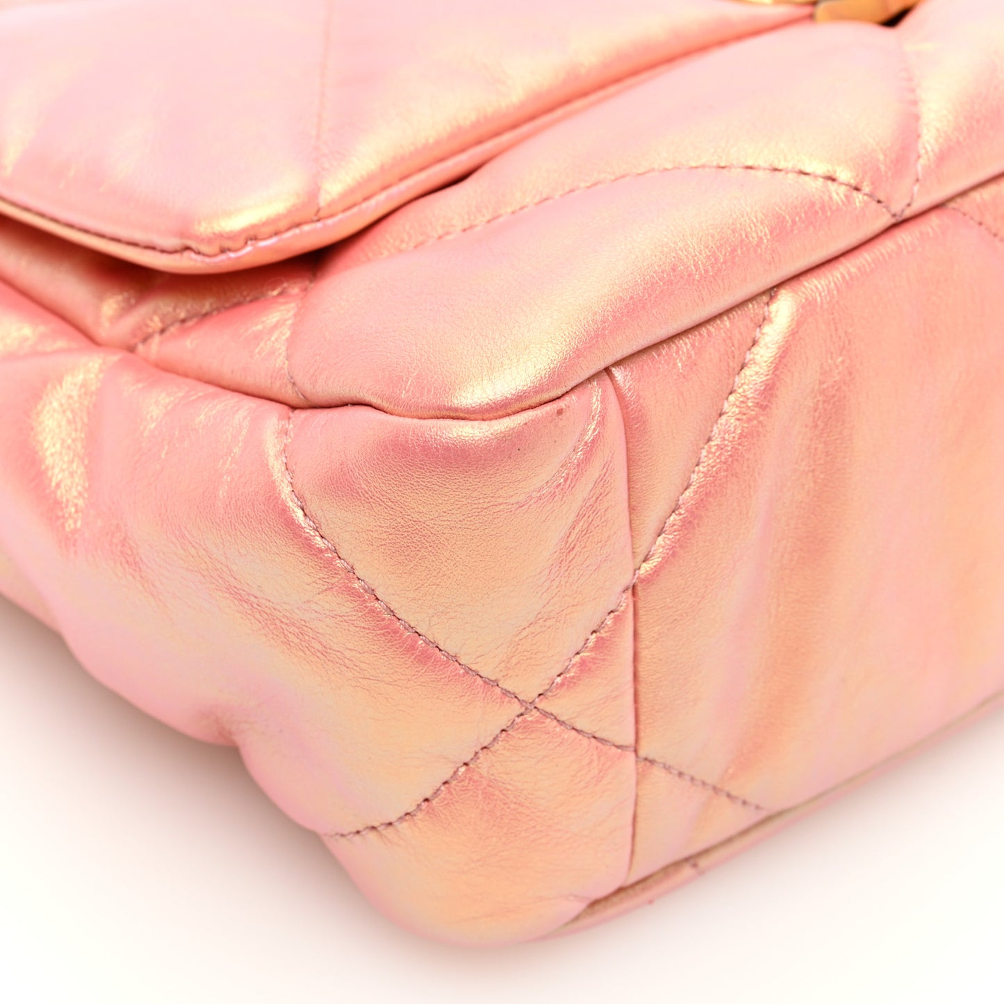 Iridescent Calfskin Quilted Medium Chanel 19 Flap Pink