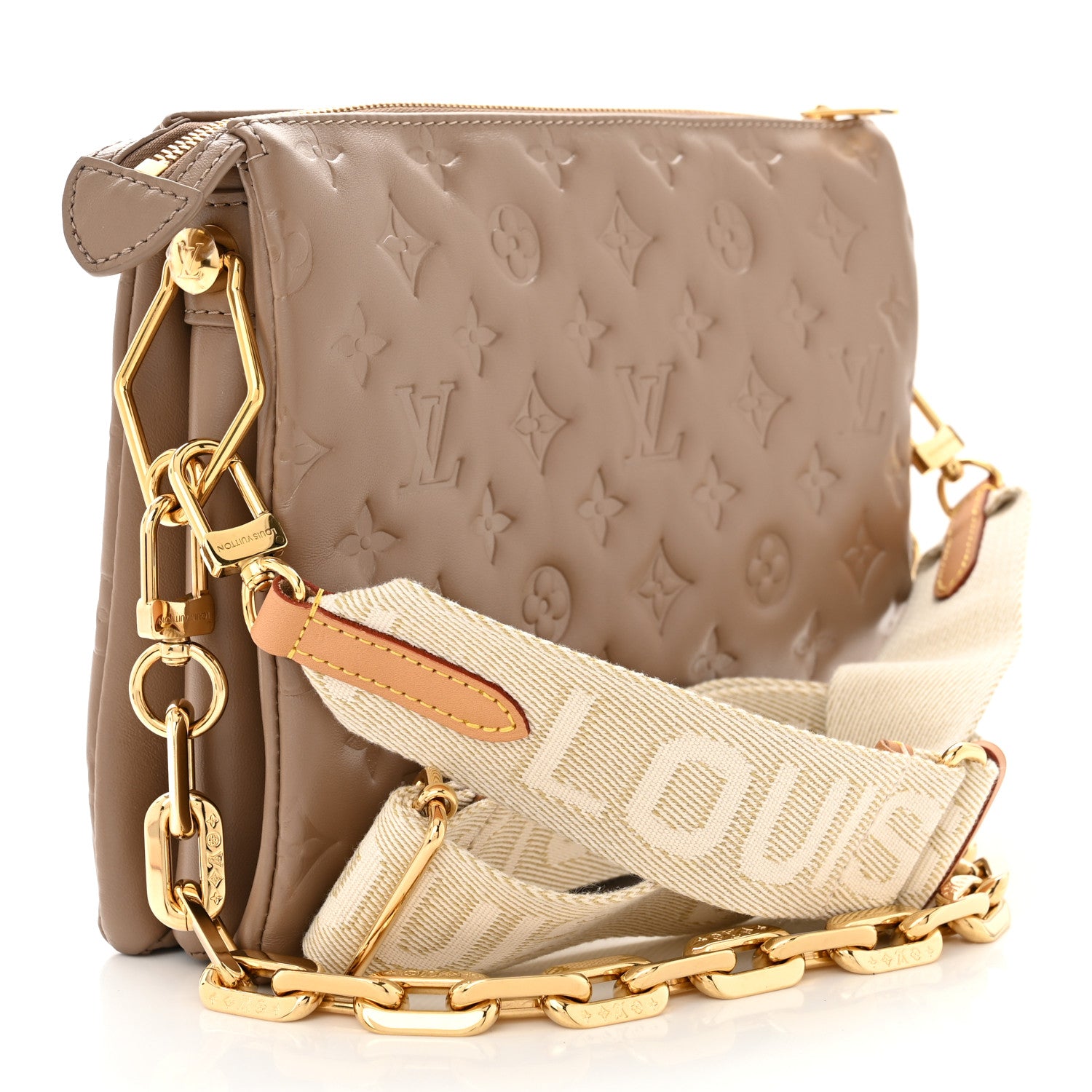 Louis Vuitton Lambskin Embossed Monogram Coussin PM Taupe 3 of 9