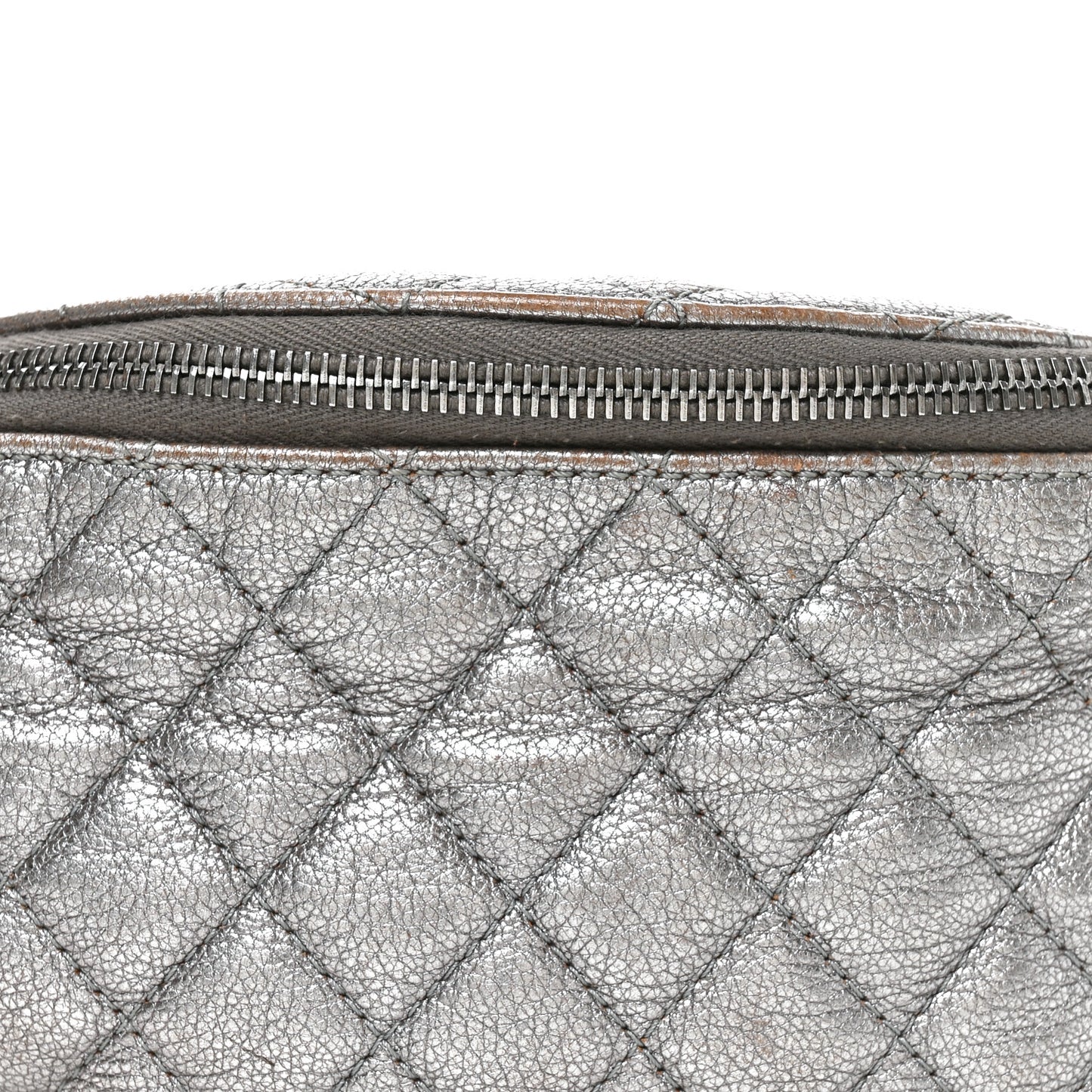 Metallic Goatskin Quilted Banane Waist Bag Fanny Pack Silver