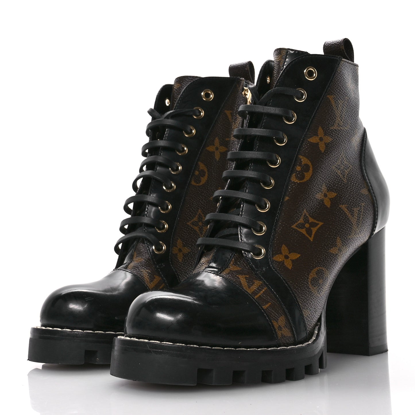 Patent Calfskin Monogram Star Trail Ankle Boots 39 Black