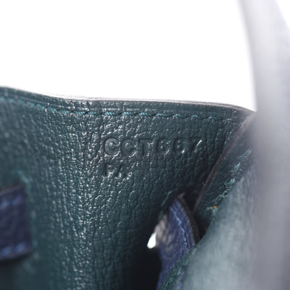 Hermes Togo Swift Officier Birkin 25 Bleu Nuit Vert Cypress 23 of 35