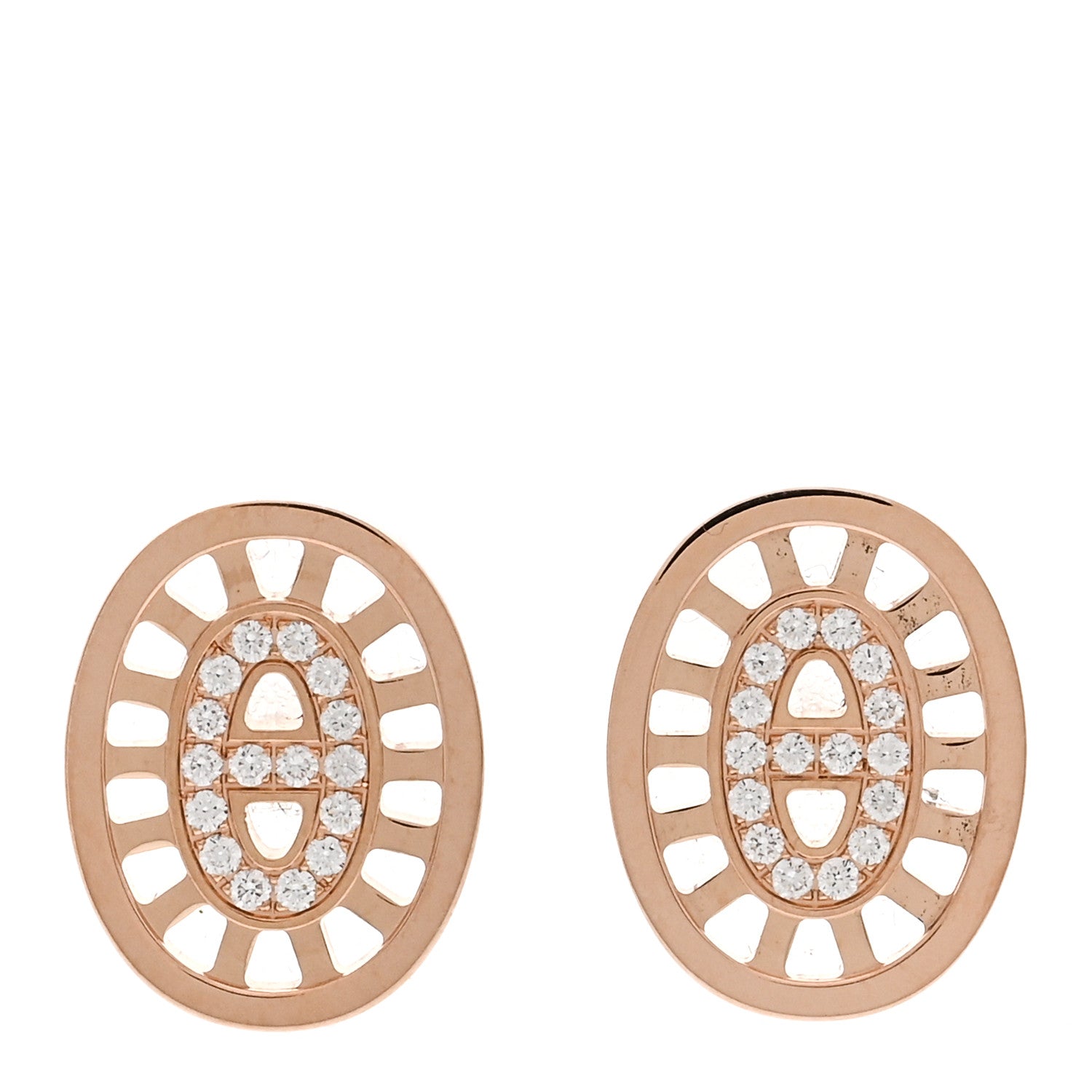 Hermes 18K Rose Gold Diamond Chaine d'Ancre Divine Stud Earrings 1 of 5